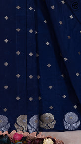 Royal Blue Floral Open Border Banarasi Warm Silk Saree